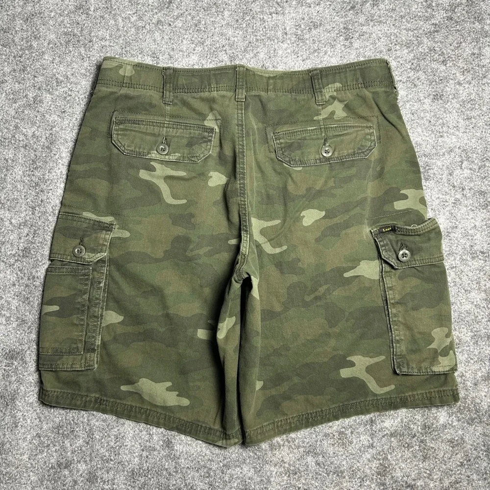Lee Camo Cargo Shorts Green Camouflage Baggy Skater 90s Vintage Size 36